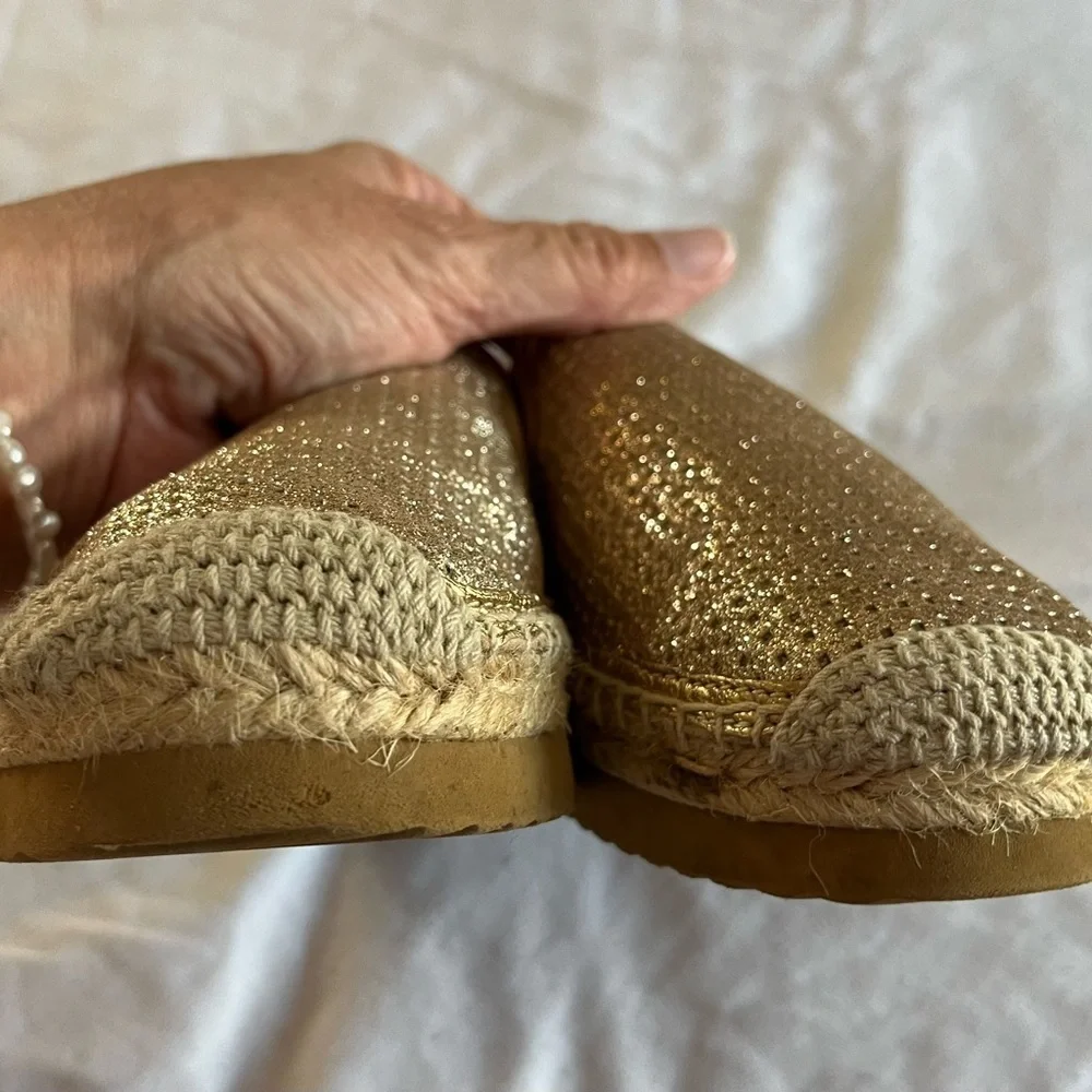 Michael Kors Hastings Metallic Linen Slip on Gold Espadrille Loafer Womens sz 6M